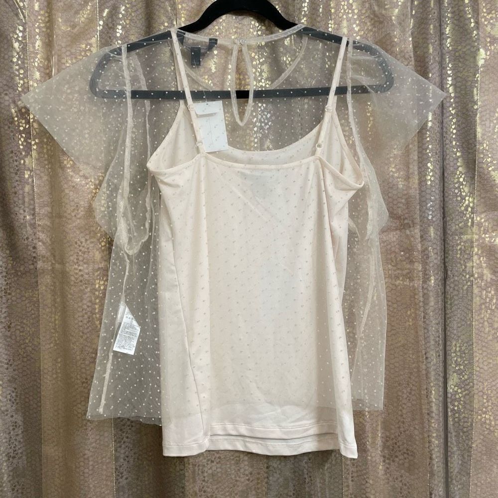 Banana Republic Pale Pink Mesh Overlay Polka Dot Camisole Blouse Top Small NWT - Picture 2 of 6